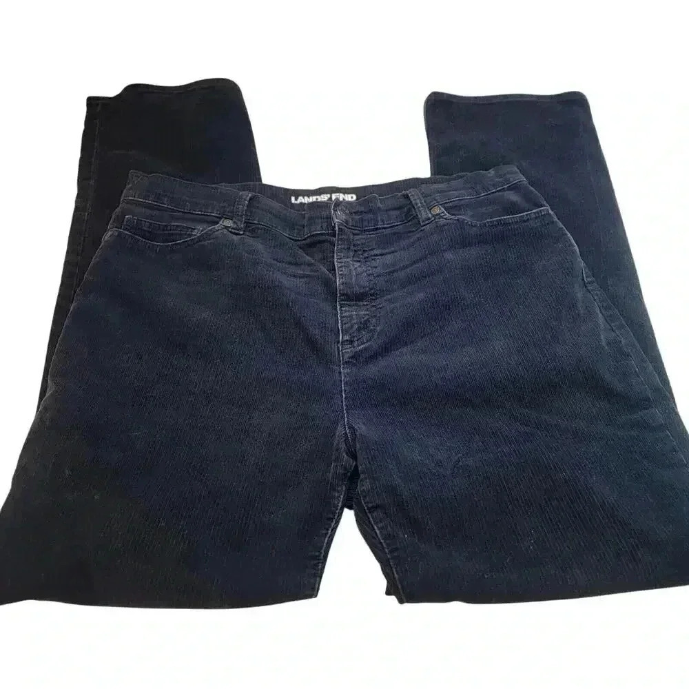 Lands End Corduroy Pants Womems 16 Navy Blue Mid Rise Straight 35 x 31 Classic - Picture 14 of 16